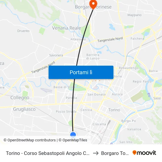 Torino - Corso Sebastopoli Angolo Corso Siracusa to Borgaro Torinese map