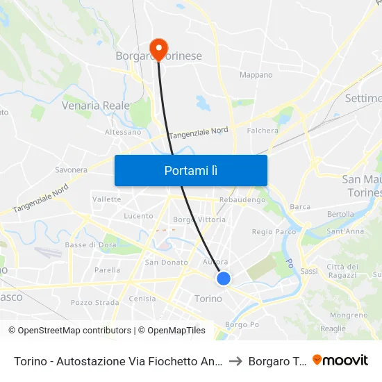 Torino - Autostazione Via Fiochetto Angolo Corso XI Febbraio to Borgaro Torinese map