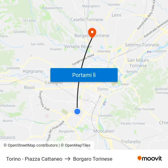 Torino - Piazza Cattaneo to Borgaro Torinese map