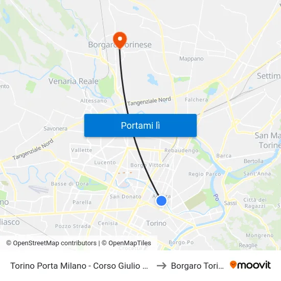 Torino Porta Milano - Corso Giulio Cesare  15 to Borgaro Torinese map