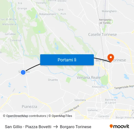 San Gillio - Piazza Bovetti to Borgaro Torinese map