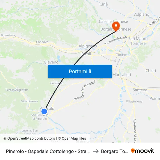 Pinerolo - Ospedale Cottolengo - Stradale Fenestrelle to Borgaro Torinese map
