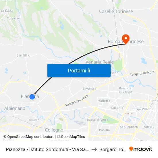 Pianezza - Istituto Sordomuti - Via San Pancrazio  65 to Borgaro Torinese map