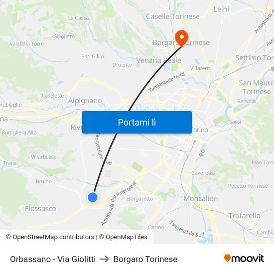 Orbassano - Via Giolitti to Borgaro Torinese map