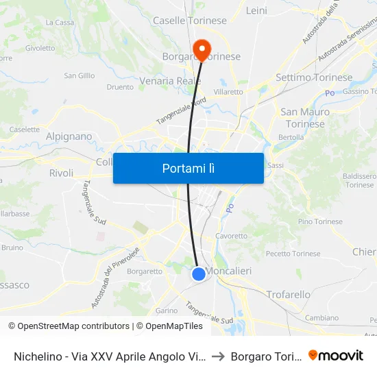Nichelino - Via XXV Aprile Angolo Viale Torino to Borgaro Torinese map