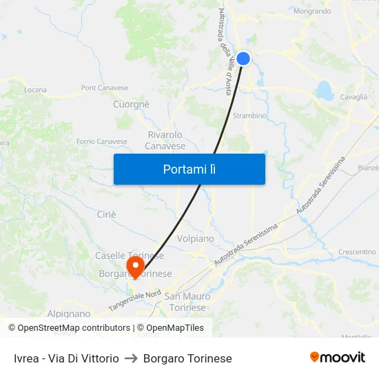 Ivrea - Via Di Vittorio to Borgaro Torinese map