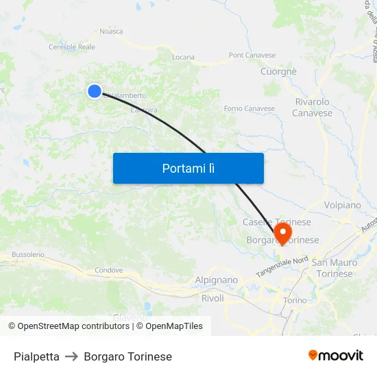 Pialpetta to Borgaro Torinese map