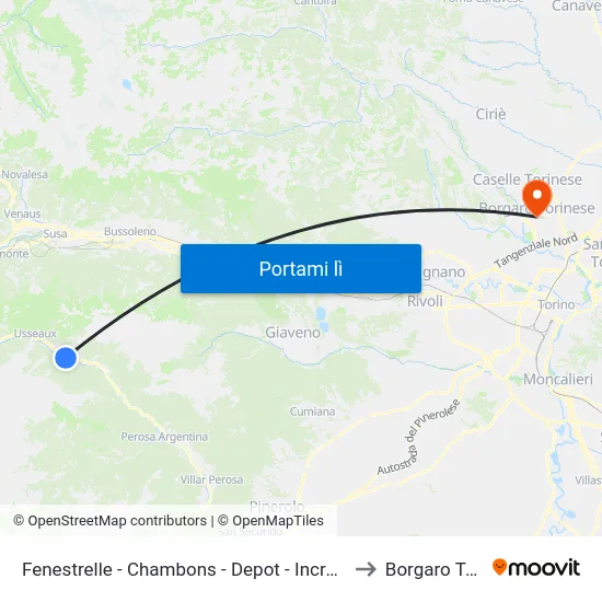 Fenestrelle - Chambons - Depot - Incrocio SS 23 - SP 172 to Borgaro Torinese map