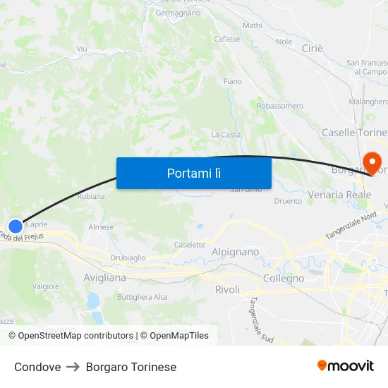 Condove to Borgaro Torinese map