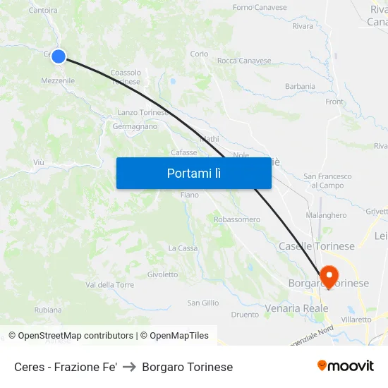 Ceres - Frazione Fe' to Borgaro Torinese map