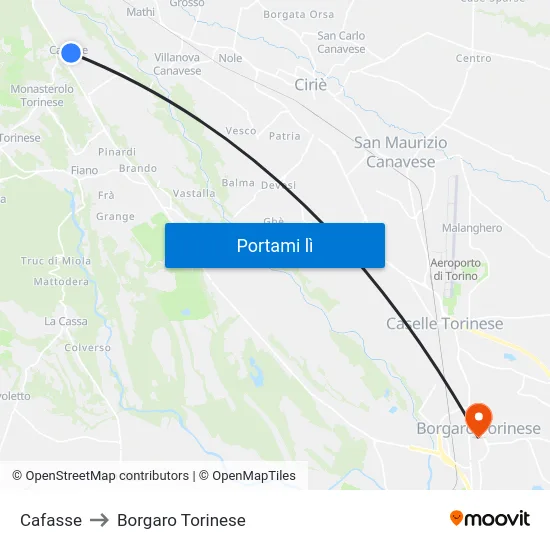 Cafasse to Borgaro Torinese map