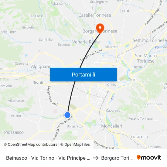 Beinasco - Via Torino - Via Principe Amedeo to Borgaro Torinese map