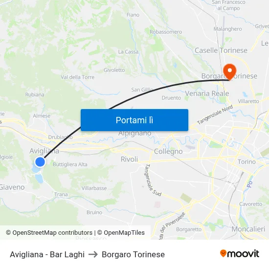 Avigliana - Bar Laghi to Borgaro Torinese map