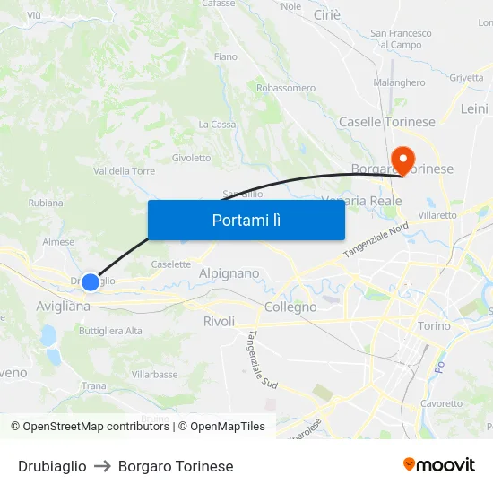 Drubiaglio to Borgaro Torinese map