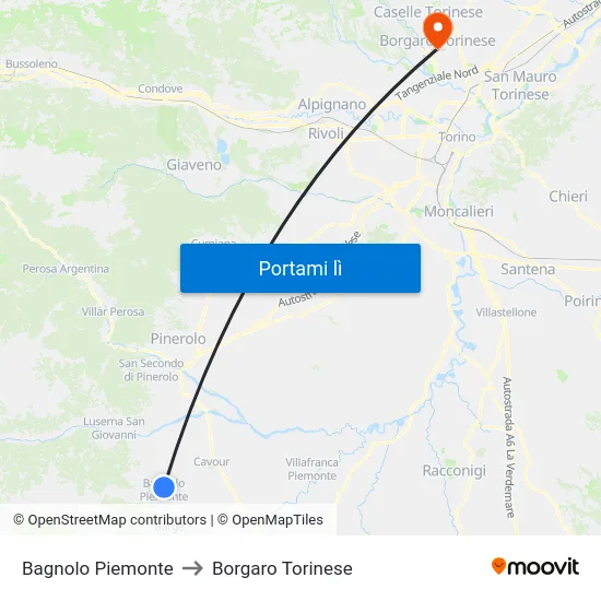Bagnolo Piemonte to Borgaro Torinese map
