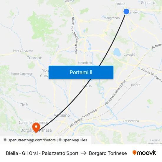 Biella - Gli Orsi - Palazzetto Sport to Borgaro Torinese map