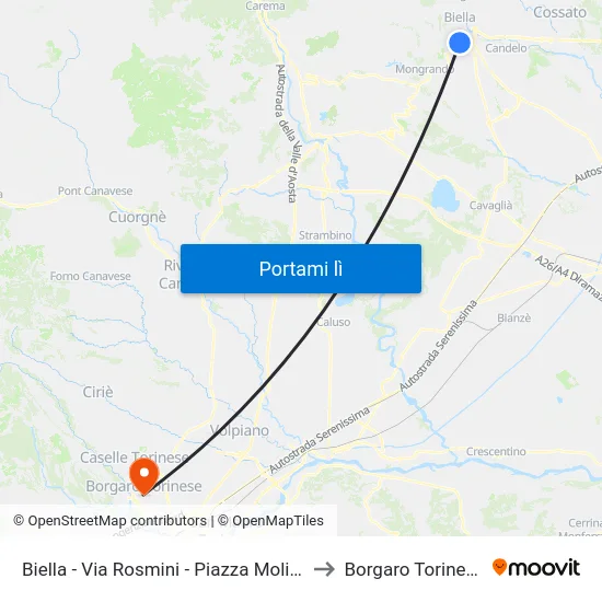 Biella - Via Rosmini - Piazza Molise to Borgaro Torinese map