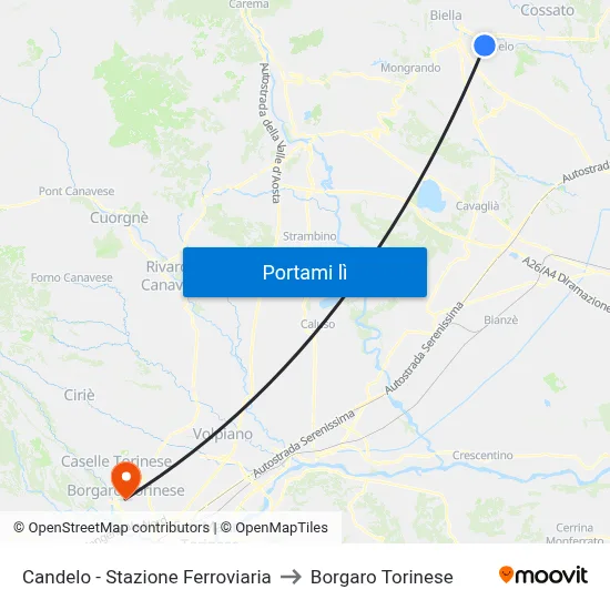 Candelo - Stazione Ferroviaria to Borgaro Torinese map