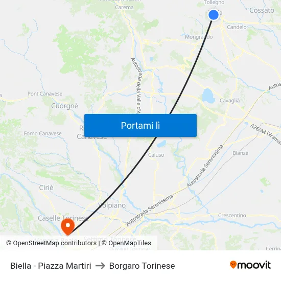 Biella - Piazza Martiri to Borgaro Torinese map