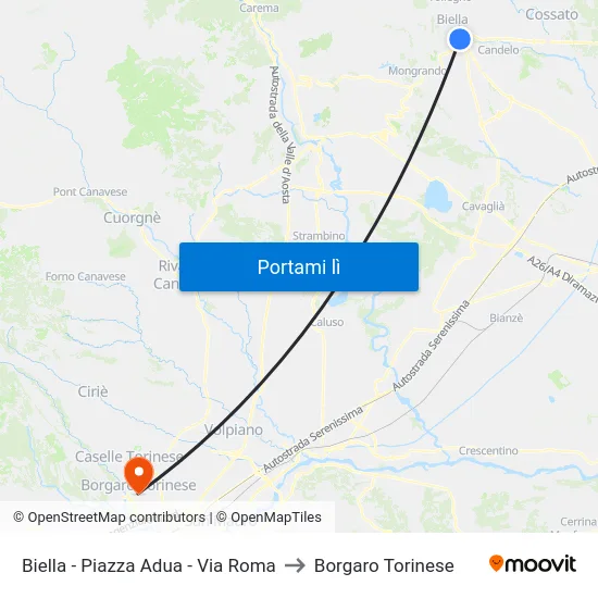 Biella - Piazza Adua - Via Roma to Borgaro Torinese map