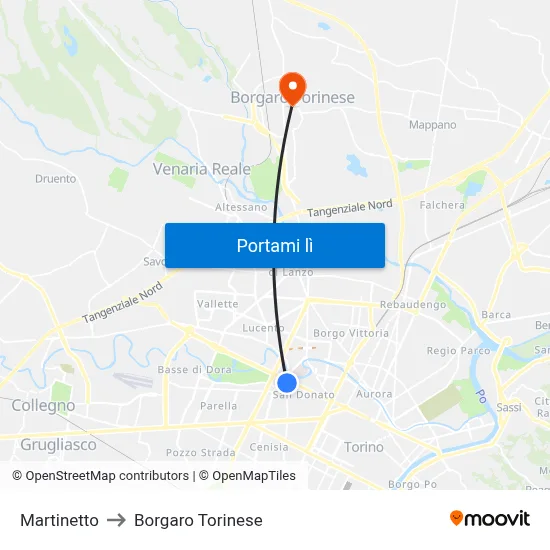 Martinetto to Borgaro Torinese map