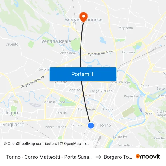 Torino - Corso Matteotti - Porta Susa FS Capolinea to Borgaro Torinese map