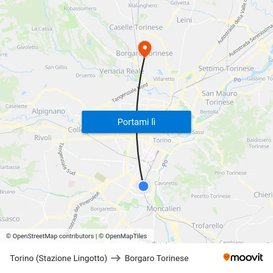 Torino (Stazione Lingotto) to Borgaro Torinese map