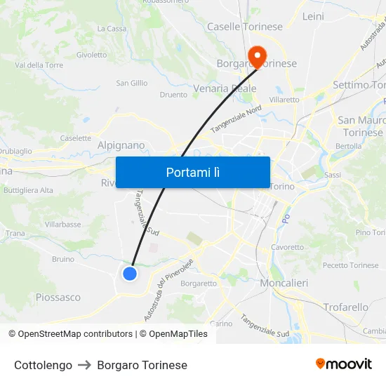 Cottolengo to Borgaro Torinese map