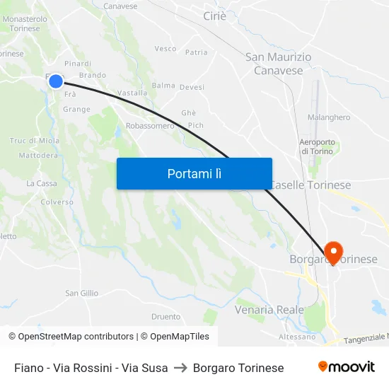 Fiano - Via Rossini - Via Susa to Borgaro Torinese map