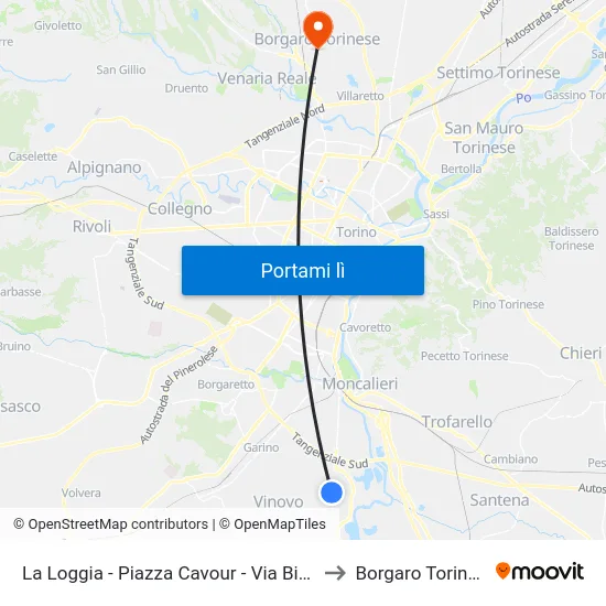 La Loggia - Piazza Cavour - Via Bistolfi to Borgaro Torinese map