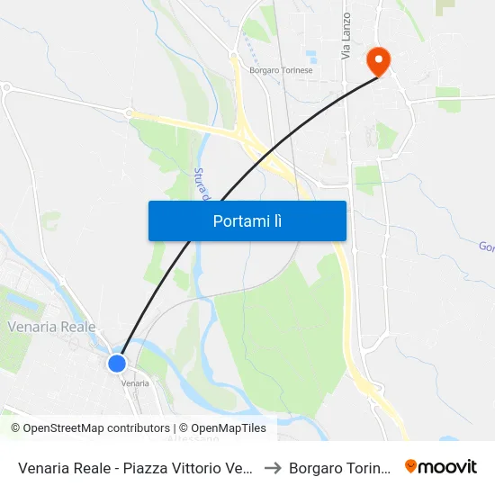 Venaria Reale - Piazza Vittorio Veneto to Borgaro Torinese map