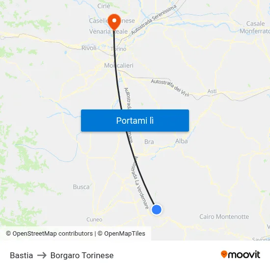Bastia to Borgaro Torinese map