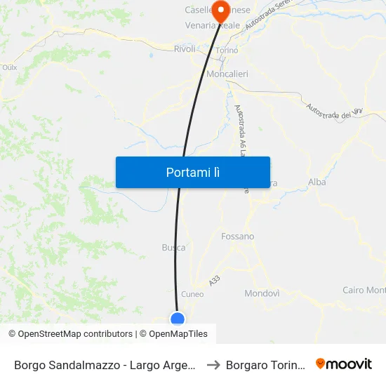 Borgo Sandalmazzo - Largo Argentera to Borgaro Torinese map