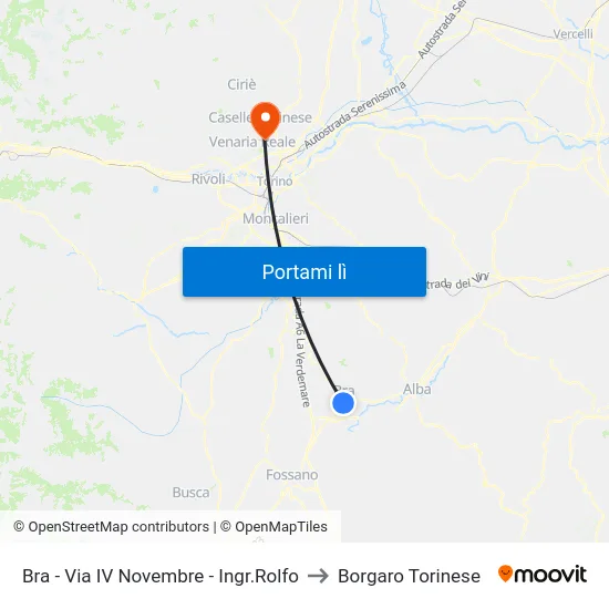 Bra - Via IV Novembre - Ingr.Rolfo to Borgaro Torinese map