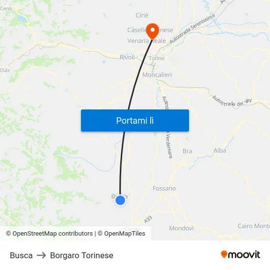 Busca to Borgaro Torinese map