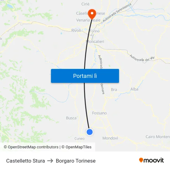 Castelletto Stura to Borgaro Torinese map