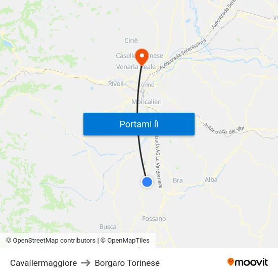 Cavallermaggiore to Borgaro Torinese map