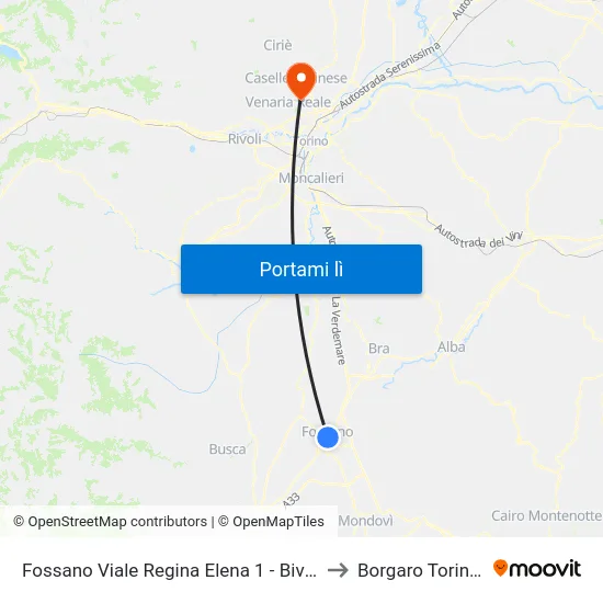 Fossano  Viale Regina Elena  1 - Bivio Bra to Borgaro Torinese map