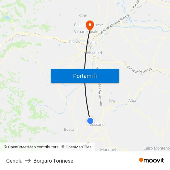 Genola to Borgaro Torinese map