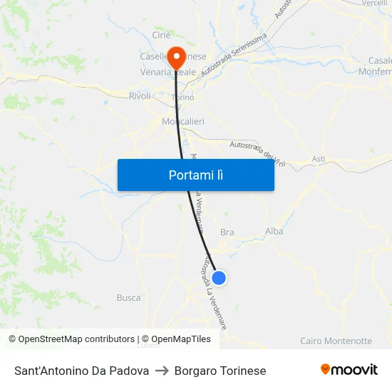 Sant'Antonino Da Padova to Borgaro Torinese map