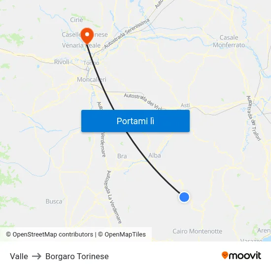 Valle to Borgaro Torinese map