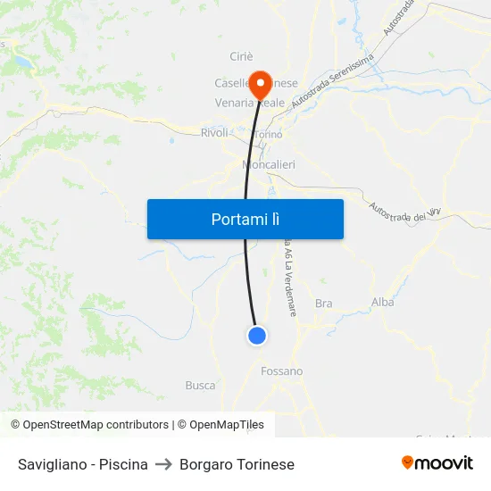 Savigliano - Piscina to Borgaro Torinese map