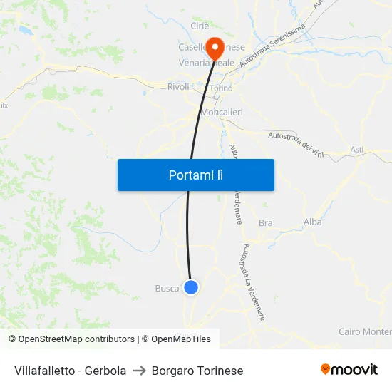 Villafalletto - Gerbola to Borgaro Torinese map