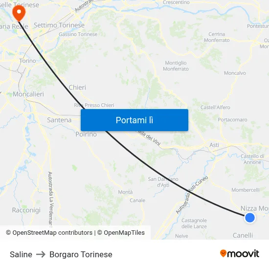 Saline to Borgaro Torinese map