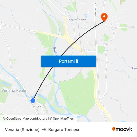 Venaria (Stazione) to Borgaro Torinese map