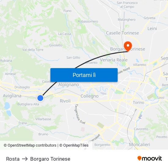 Rosta to Borgaro Torinese map