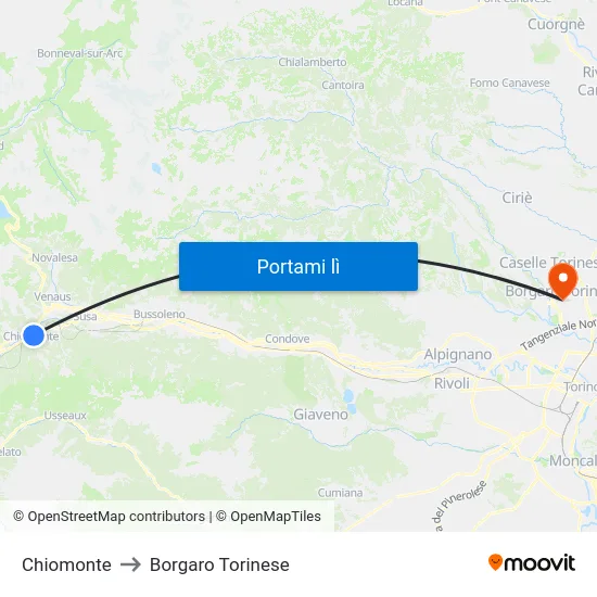Chiomonte to Borgaro Torinese map