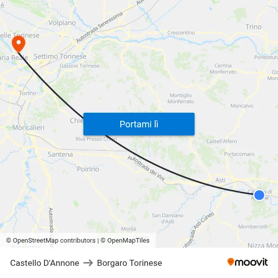 Castello D'Annone to Borgaro Torinese map