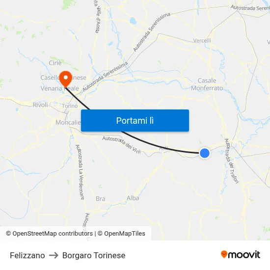 Felizzano to Borgaro Torinese map