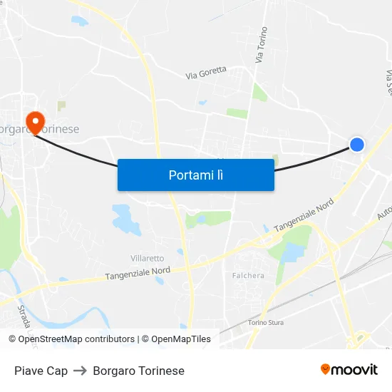 Piave Cap to Borgaro Torinese map